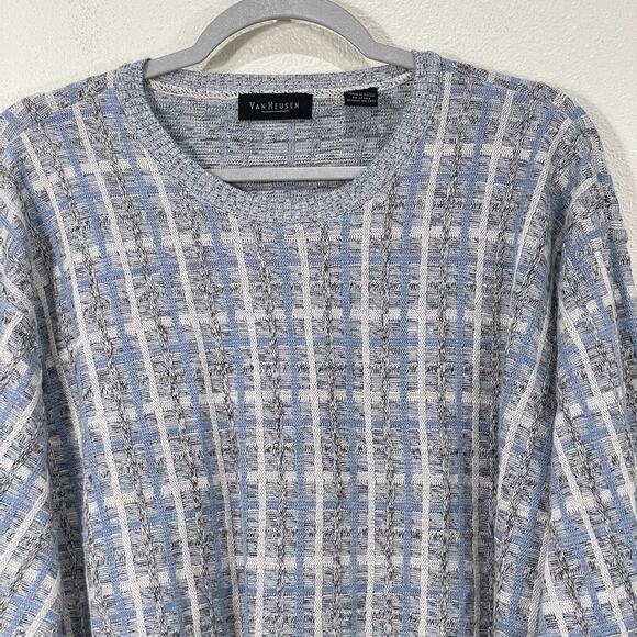 Vintage Van Heusen Blue Plaid Grandpa Sweater Coastal Grandma Soft Boy Unisex XL - Picture 3 of 7